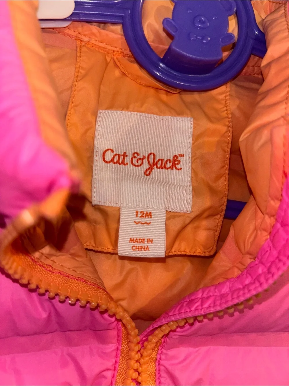 Cat & Jack Bright Pink Puffer Jacket with Orange Trim - Kids
